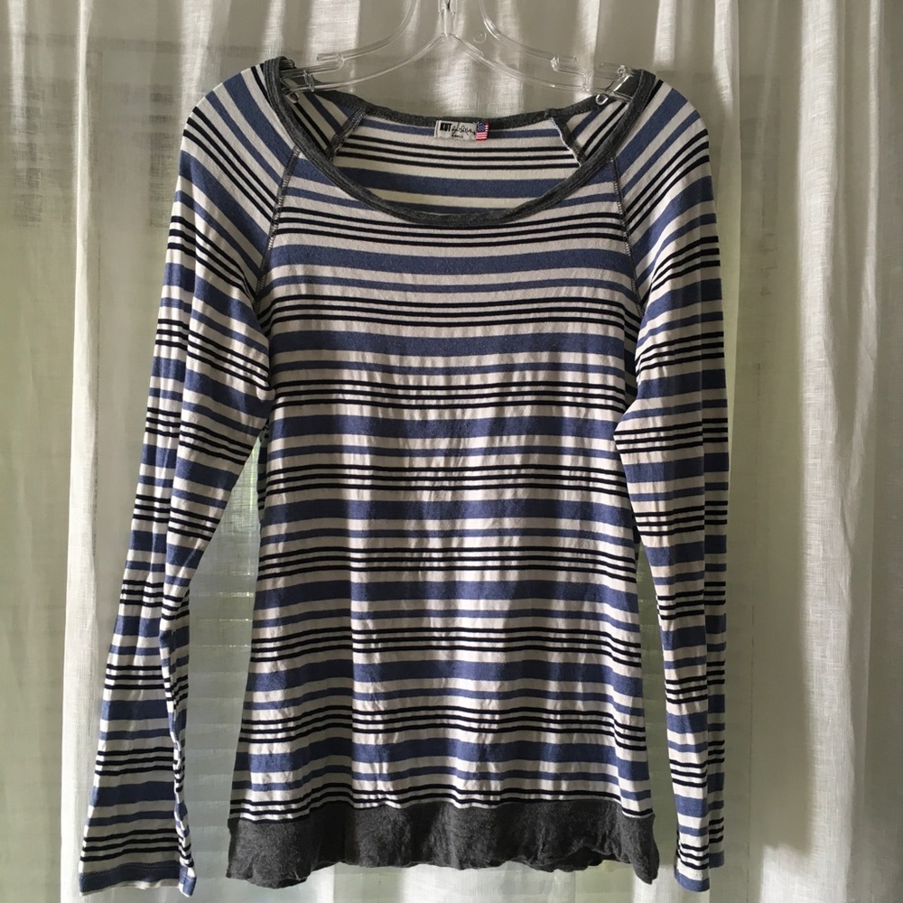 Kut From The Kloth Blue Black White Gray Striped Long Sleeve Shirt Small